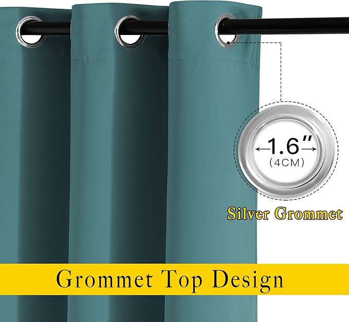 NICETOWN Blackout Room Divider Curtains 118 inches Long 2 Panels, Grommet Sliding Door Curtains Solid Window Treatments Sound Reducing for Living Room, W66 x L118, Sea Teal