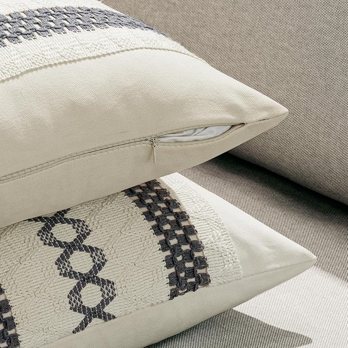 MIULEE Set of 2 Gray Boho Decorative Pillow Covers 18x18 Inch Farmhouse Rustic Couch Throw Pillows Modern Spring Cotton Cushion Covers Retro Cute Macrame Woven Home Decor for Bed Sofa Chair