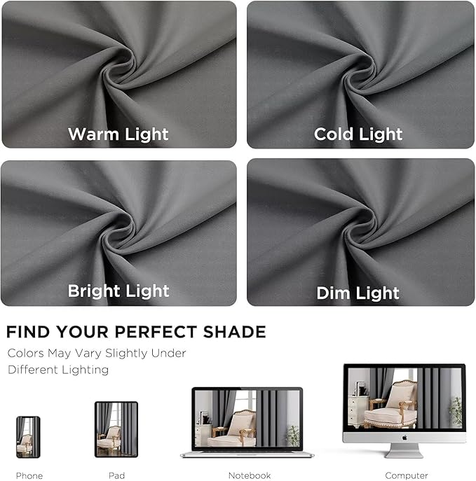 Joydeco Blackout Curtains 84 Inch Length 2 Panels Set, Thermal Insulated Long Curtains& Drapes 2 Burg, Room Darkening Grommet Drapes for Bedroom Living Room Window (Light Grey, W52 x L84 Inch)