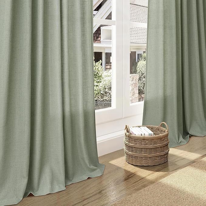 Desert Sage Linen Curtains for Living Room 94 Inches Long Light Filtering Semi Sheer Curtain Back Tab Rustic Farmhouse Decor Elegant Luxury Boho Drapes for Bedroom Dinner Room 52x94, 2 Panels