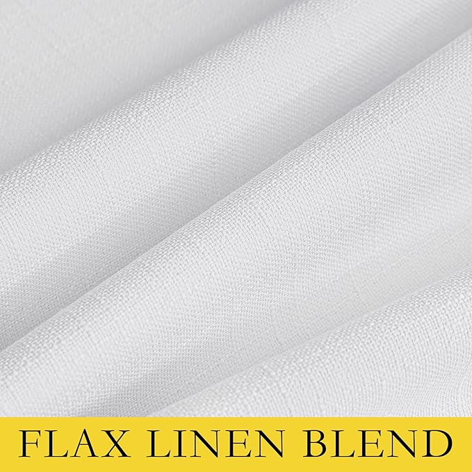 NICETOWN 100% Absolutely Blackout Linen Curtains with Thermal Insulated White Liner, White, 52 inches Wide, 90 inches Length Energy Saving Curtains for Living Room 2 Panels Set, Vertical Blinds