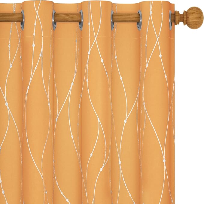 Deconovo Blackout Small Curtains for Living Room, 45 Inch Length, Pack of 2 - Thermal Insulated Curtains, Wave Line with Dots Pattern (W52 X L45 Inch, Orange Flame, Set of 2)