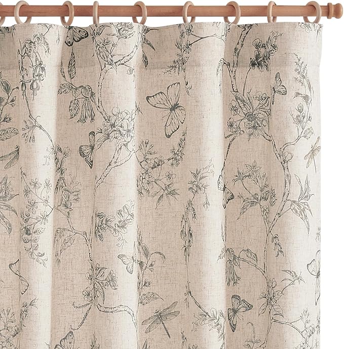 jinchan Floral Curtains Lined Linen Blend Curtain for Living Room 96 Inch Length Grey Flower Farmhouse Curtains French Country Gray Patterned Curtain Drapes Back Tab Rod Pocket 2 Panels