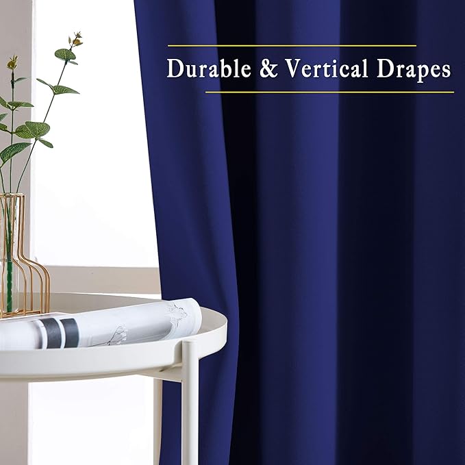 NICETOWN Blackout Window Curtains for Bedroom - Grommet Top Room Darkening Thermal Insulated Solid Vertical Drapes for Flat/Apartment (2 Panels, 46 x 63 Inch, Navy Blue)