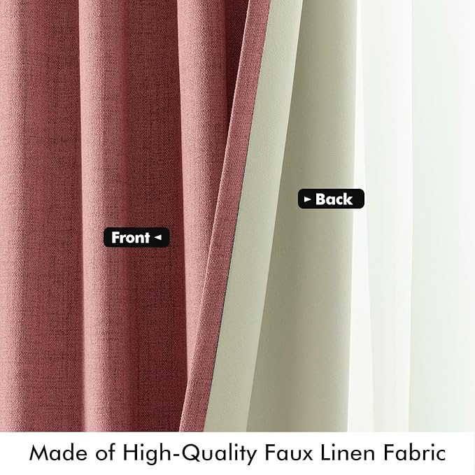 MIULEE 100% Blackout Linen Curtains for Bedroom, Dusty Rose Solid Luxury Decor Thermal Insulation Room Darkening Drapes for Living Room Nursery Back Tab Rod Pocket 42 x 63 Inches, 2 Panels