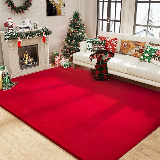 Amearea Large Modern Area Rugs for Bedroom Living Room, 5x8 Feet Red Thickened Memory Foam Rug, Fluffy Indoor Washable Rugs Non Slip Minimalist Carpet for Boys Girls Dorm Nursery Room Decor