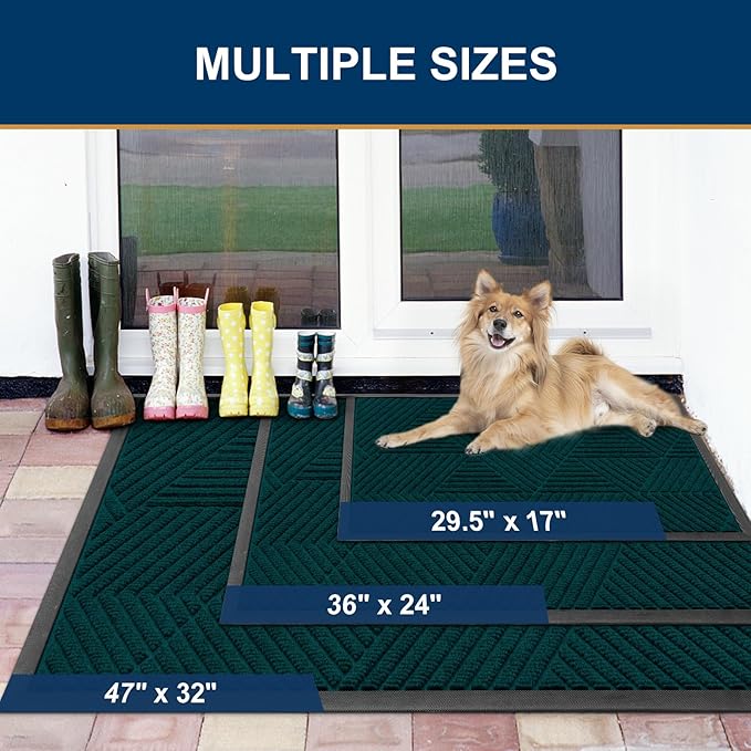 Smiry Front Door Mat Outside Entrance, Heavy Duty Sturdy Natural Rubber Doormat, Trap Dirt and Moisture, Easy Clean Low Profile Mats for Indoor Outdoor Entry, Irregular Triangle (47x32, Atlantic Blue)