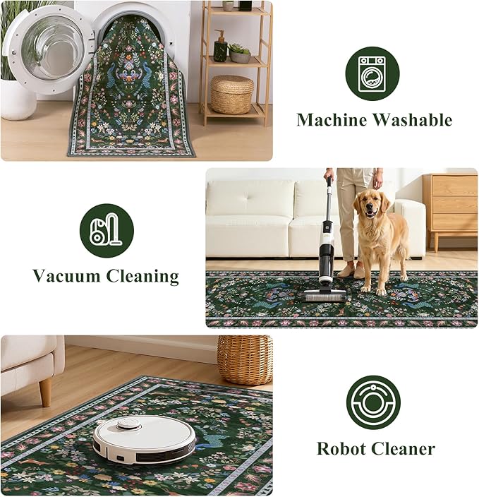 HEBE Washable Hallway Runner Rug 2'x 6' Non Slip Kitchen Rugs Runner,Low Pile Entryway Rug Laundry Room Mat Floral Carpet Runners for Hallways, Kitchen,Bathroom,Laundry,Bedside Rug