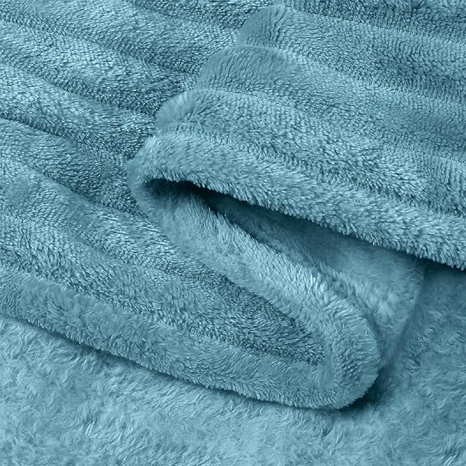 BEDELITE Fleece Throw Blanket for Couch – 3D Ribbed Jacquard Soft and Warm Decorative Fuzzy Blanket – Cozy, Fluffy, Plush Lightweight Washed Blue Throw Blankets for Bed, Sofa, 50x60 inches