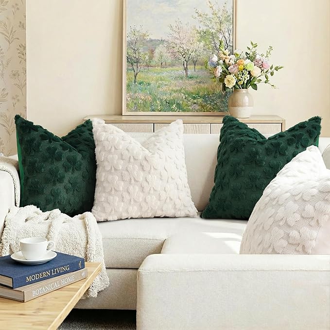 decorUhome St. Patrick’s Day Shamrock Green Pillow Covers 12x20 Inch Set of 2, Soft Plush Faux Wool Throw Pillow Covers, Farmhouse Spring Holiday Decor for Sofa Living Room