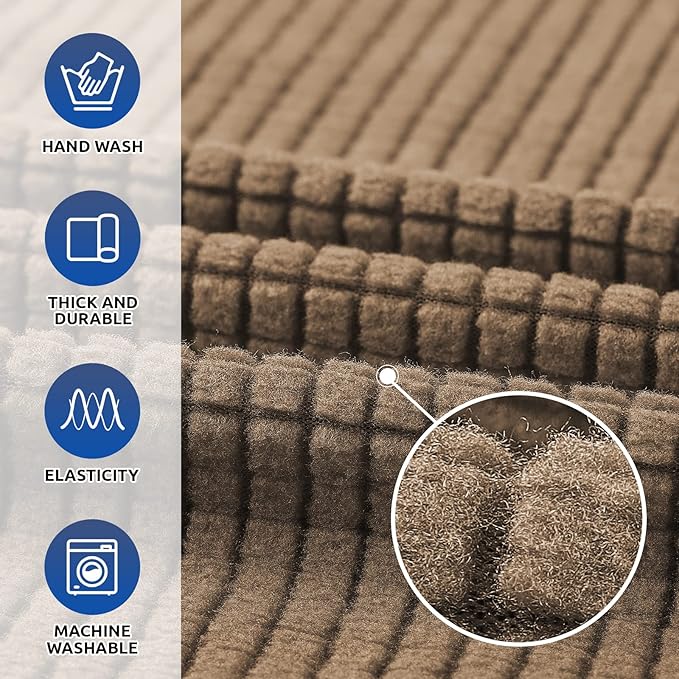 KEKUOU Stretch Single Sofa Slipcover 1 Piece Couch Sofa Cover (31"-55") Furniture Protector 1 Seater Sofa with Elastic Bottom for Kids,Pet.Jacquard Small Checked Pattern Fabric(Small,Camel)