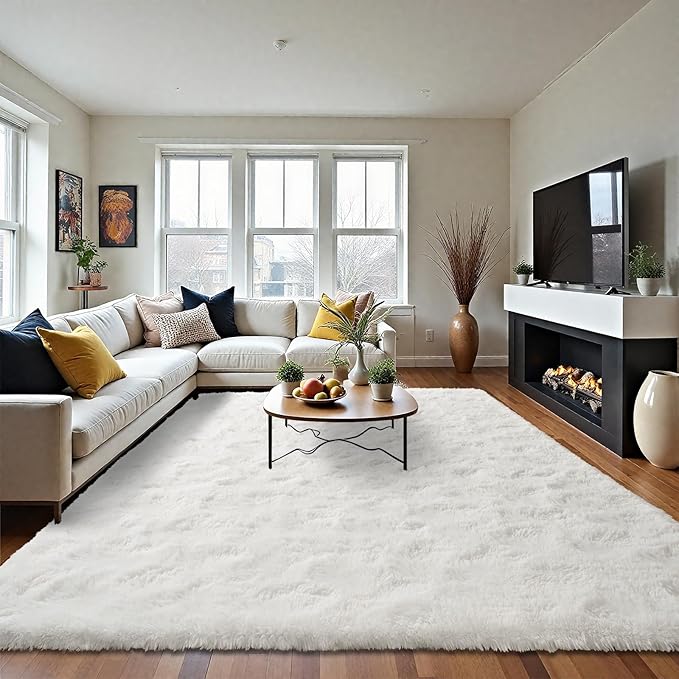 LOCHAS Ultra Soft Indoor Modern Area Rugs Fluffy Living Room Carpets for Children Bedroom Home Decor Nursery Rug 6x9 Feet, Cream