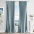 Guken Blue 100% Blackout Linen Curtains 100 Inch Length 2 Panels Set for Living Room Bedroom Back Tab Thermal Insulated Black Out Drapes Room Darkening Farmhouse Window Curtains Dusty Blue