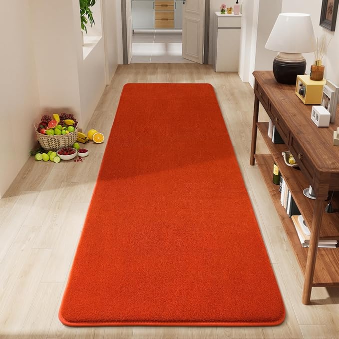 Amearea Modern Soft Hallway Runner Rug, 2x6 Feet Washable Runner Rugs for Hallway, Orange Fluffy Rug Bedroom Bedside Rugs, Non Slip Memory Foam Rug Carpet for Entrance Kitchen Living Room Decor