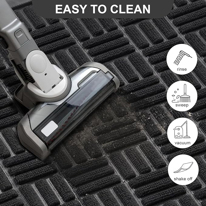 Mibao Front Door Mat, Heavy Duty Durable Welcome Mat for Outdoor Indoor, Dirt Trapper Waterproof Super Absorbent Door Mat for Entryway Outside Patio Porch, 35.5" x 24", Black