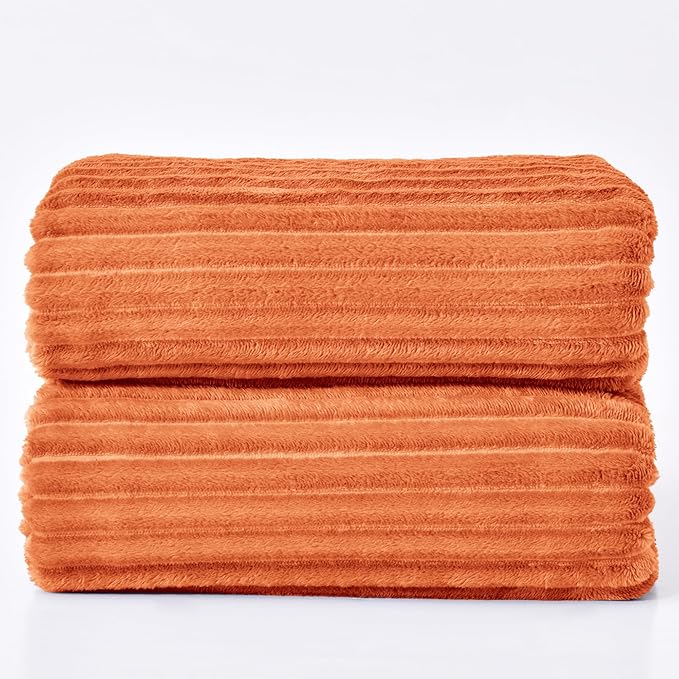 BEDELITE Fleece Blanket King Size – 3D Ribbed Jacquard Soft and Warm Decorative Blankets – Cozy, Fuzzy, Fluffy, Plush Lightweight Throw Blankets for Couch, Bed, Sofa(Orange, 108x90 inches)