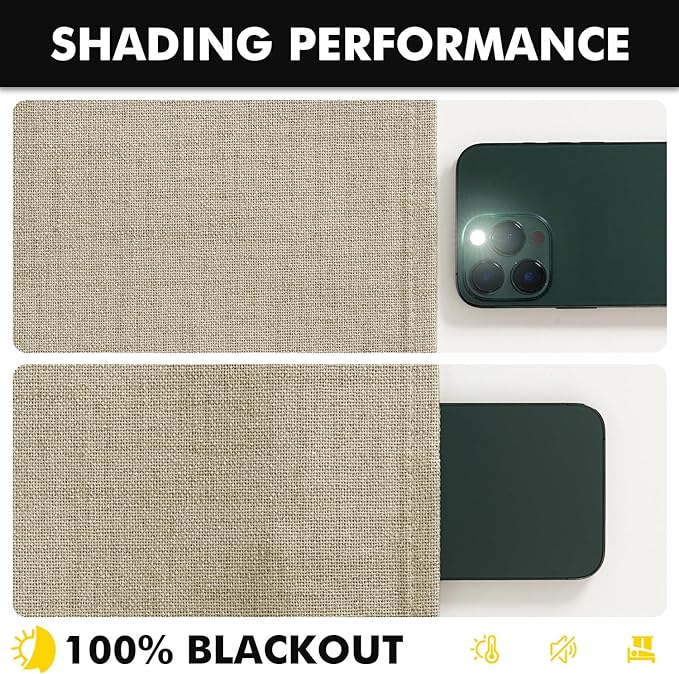 MIULEE 100% Blackout Linen Curtains for Bedroom, Cobblestone Solid Luxury Decor Thermal Insulation Room Darkening Drapes for Living Room Nursery Back Tab Rod Pocket 42 x 90 Inches, 2 Panels