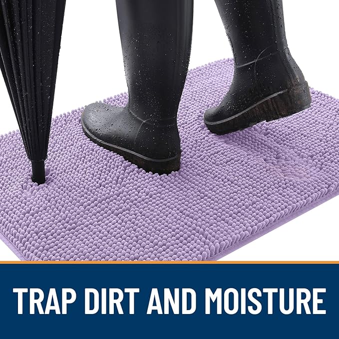 OLANLY Dog Door Mat for Muddy Paws 44x24, Absorbs Moisture and Dirt, Absorbent Non-Slip Washable Doormat, Quick Dry Chenille Mud Mat for Dogs, Entry Indoor Entryway Carpet for Inside Floor, Lavender