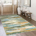 Lansny Modern Abstract 4x6 Living Room Washable Rug Non-Slip Soft Bedroom Area Rug Green Mustard Multi Thin Print Faux Wool Floor Carpet Throw Rugs for Nursery Playroom Dining Room Indoor Office
