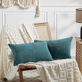 Fancy Homi 2 Packs Teal Lumbar Decorative Throw Pillow Covers 20x28 Inch for Living Room Couch Bed Sofa, Rustic Farmhouse Boho Home Decor, Soft Striped Corduroy Rectangle Accent Cushion Case 50x70 cm