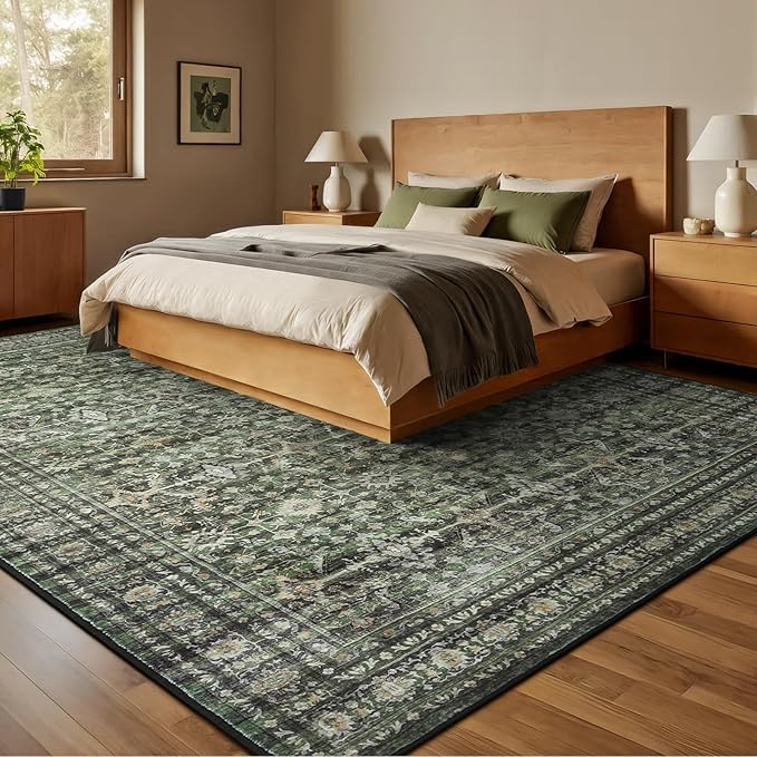 Lofus 8x10 Area Rug for Living Room,Green Washable Large Rugs with Non-Slip Backing,Soft Boho Carpets for Bedroom Dining Room Home Office Indoor Nursery
