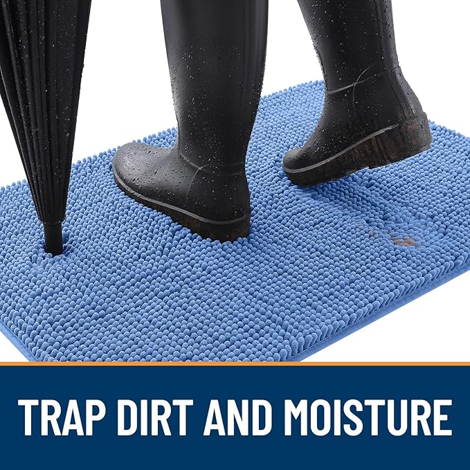 OLANLY Dog Door Mat for Muddy Paws 59x35, Absorbs Moisture and Dirt, Absorbent Non-Slip Washable Doormat, Quick Dry Chenille Mud Mat, Entry Indoor Entryway Carpet for Inside Floor, Cornflower Blue