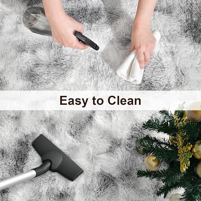 TWINNIS Super Soft Shaggy Rugs Fluffy Carpets 5x8 Feet, Indoor Modern Plush Area Rugs for Living Room Bedroom Kids Room Nursery Home Decor, Upgrade Anti-Skid Fuzzy Rug, Grey and White