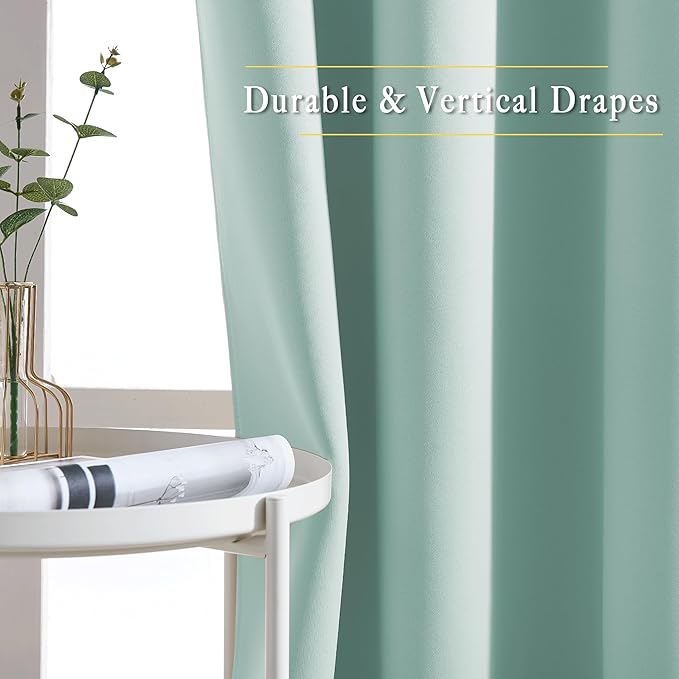 NICETOWN Insulated Curtains Blackout Draperies - Triple Weave Microfiber Home Thermal Insulated Solid Ring Top Blackout Curtains/Panels for Bedroom(Aqua Blue, Set of 2, 66 x 90 Inch)