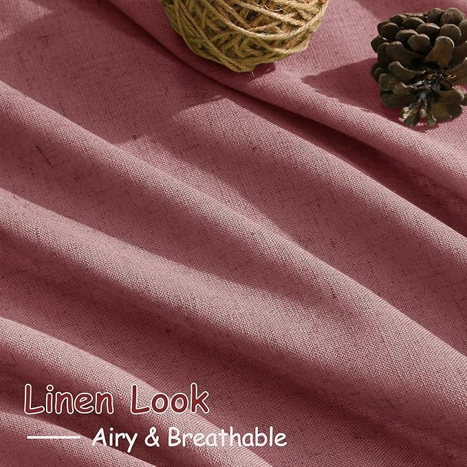 Canyon Rose Linen 112 Inch Curtains for Living Room Light Filtering Semi Sheer Curtain Back Tab Modern Farmhouse Decor Elegant Girl Drapes Floor to Ceiling High Window for Bedroom 52x112, 2 Panels