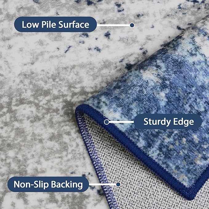 BEIMO Area Rugs 8x10 for Living Room Bedroom, Modern Abstract Machine Washable Rug, Large Soft Low Pile Floor Cover with Non Slip Backing for Dining Room, Navy Blue Gray