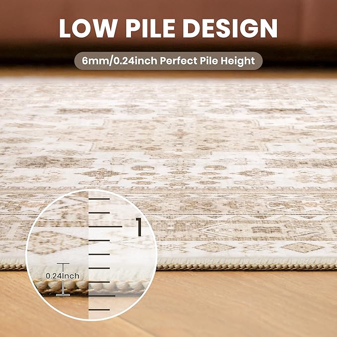 zesthome Washable Round Area Rugs - Non-Slip 6ft Round Rugs, Ultra-Thin Large Circle Rugs for Living Room, Soft Low Pile Rug for Bedroom, Kitchen, Nursery - Vintage Round Rug(Cream/Beige,6'x6')