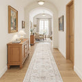 Madane Runner Rug 2x10 for Hallway, Kitchen Non-Slip Runner Rug with Rubber Backing, Vintage Soft Low Pile Throw Neutral Carpet Runner for Laundry Room Entryway Bathroom Bedroom (2 x 10, Brown/Ivory)