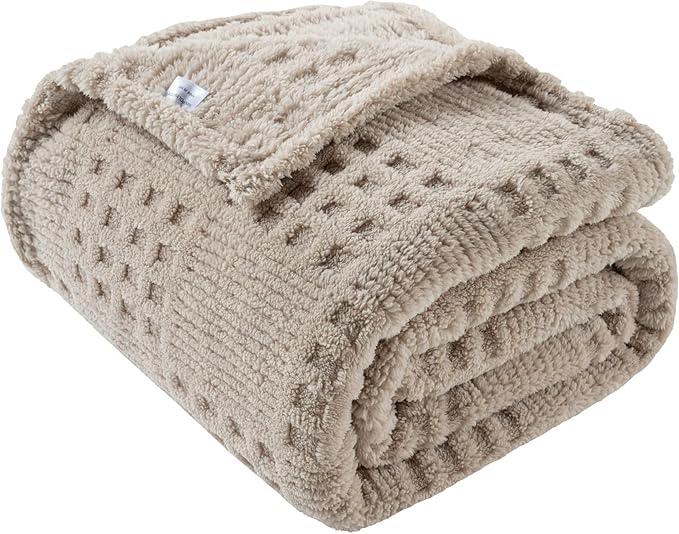 90x104 Inch Brown Waffle Queen Blanket - Soft & Fluffy Fleece, Neutral Tan Color, Cute & Aesthetic, Perfect for Sofa, Couch, Bed, Living Room & Bedroom, All-Season Use, Plush & Cozy Decorative Blanket