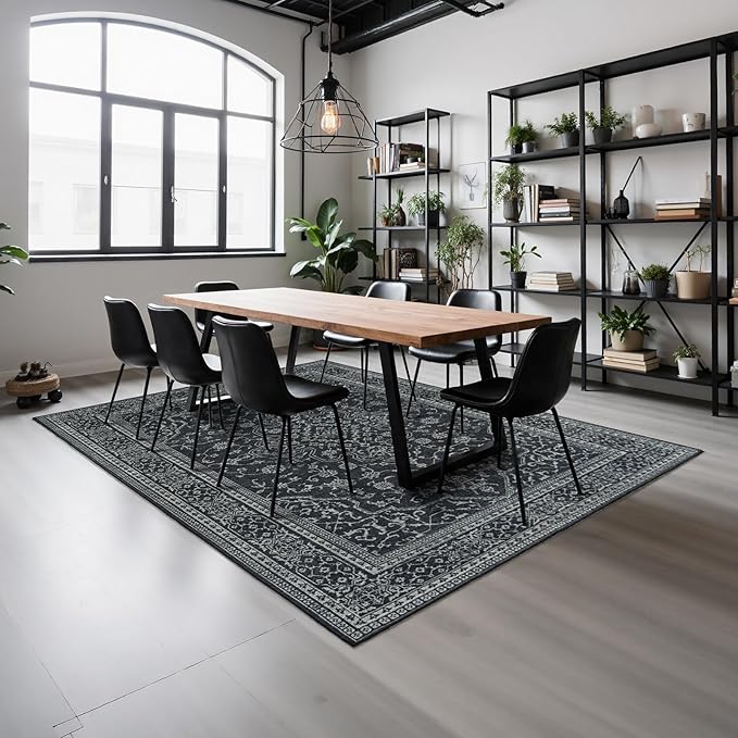 Washable Rugs 8x10 Area Rugs for Living Room,Bedroom,Dining Room- Soft Low Pile Stain-Resistant Carpet with Non-Slip Rubber Backing,Large Vintage Area Rug for Farmhouse Nursery Home Office Decor