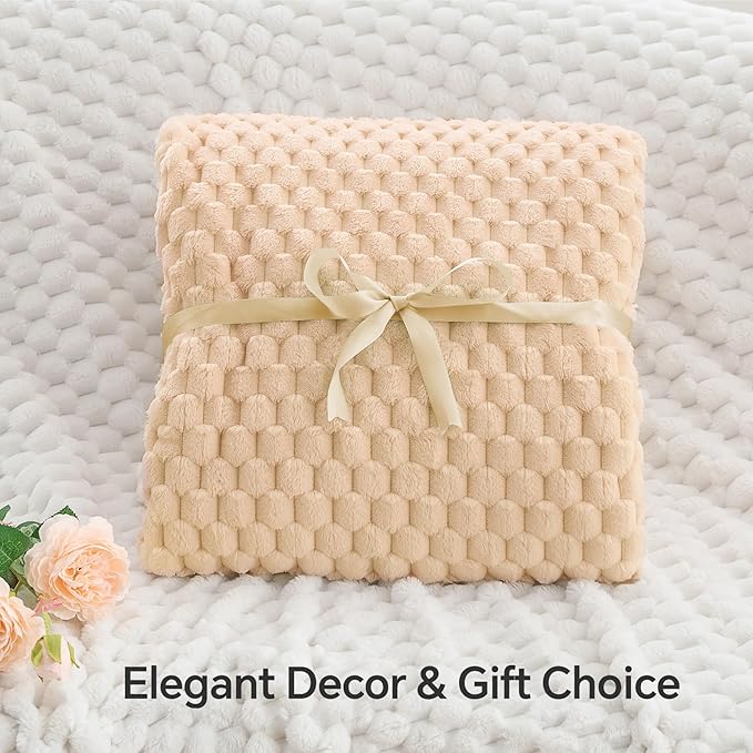 BEDELITE Fleece Throw Blanket for Couch & Bed - 3D Jacquard Decorative Blush Sand Blanket, Super Soft and Cozy Warm Fuzzy Blanket All Seasons Suitable, 50x60Inches