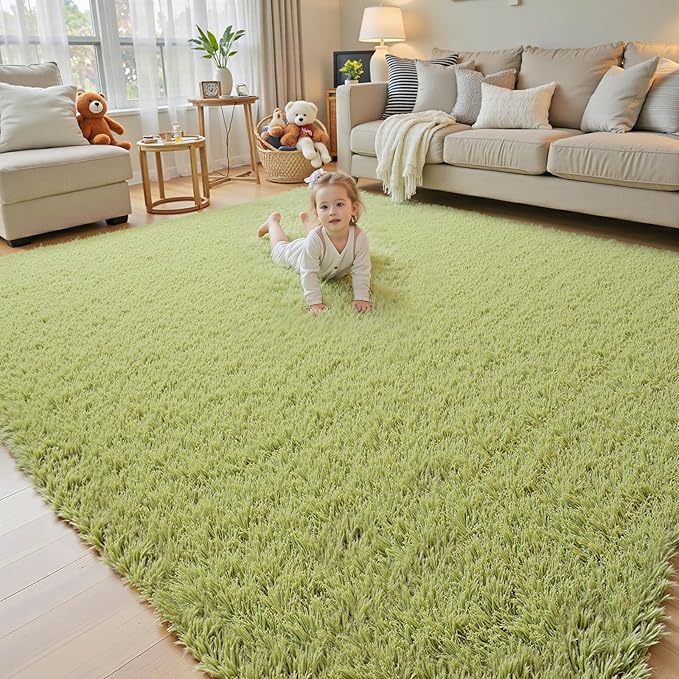 Rugs for Living Room 5x8, Alfombras para Salas Shag Large Plush Soft Area Rug, Shaggy Carpets for Bedroom, Kids Boys Girls Home Decor Aesthetic (Grass Green, 5x8 Feet)