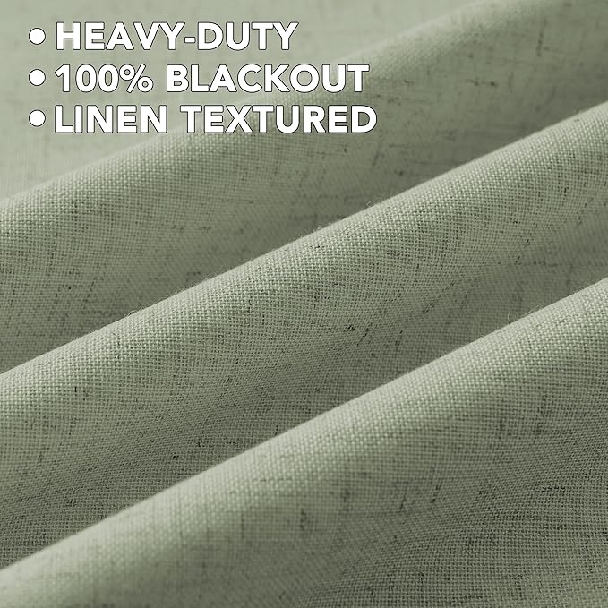 H.VERSAILTEX Linen Curtains 100% Blackout Curtains for Bedroom 54 inch Long Full Light Blocking Nature Linen Blended Window Curtains for Living Room Nickel Grommet (2 Panels, Heathered Tea)