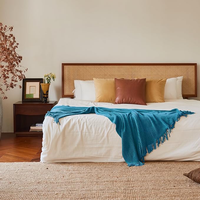 lifein Chenille Throw Blanket 60x80 - Soft Boho Knitted Blanket for Couch Cozy Farmhouse Decor Bed Throw, Lightweight All Season Teal Blanket, Decorative for Living Room Bedroom Spring Decor