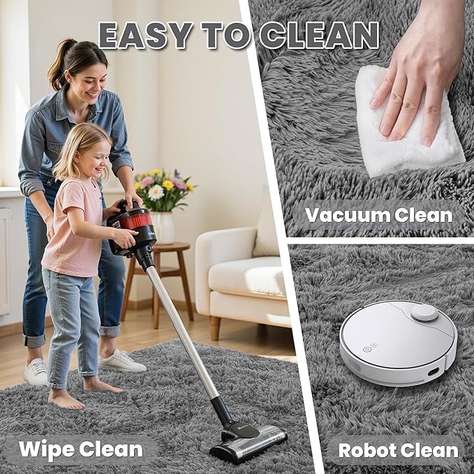 8x10 Area Rugs for Living Room Rug: Soft Fluffy Shag Light Gray Rugs for Bedroom, Non-Slip Large Fuzzy Plush Rug Indoor Floor Carpet for Nursery Kids Boys Girl Room, Dorms, Playroom, Modern Home Decor