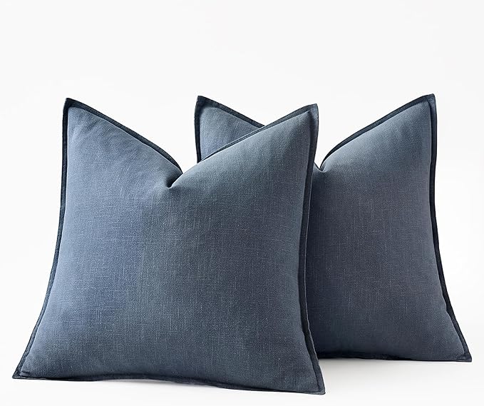 MIULEE Decorative Linen Euro Sham Pillow Covers 24x24 Inch Blue Ashes Boho Farmhouse Neutral Couch Throw Pillows for Bed Pack of 2 Accent Modern Pillowcase Sofa Livingroom Home Decor