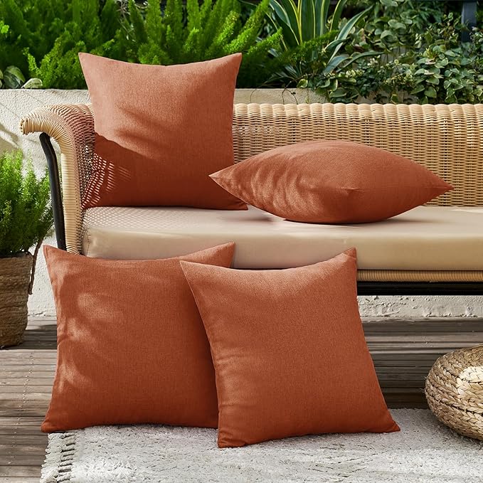 MIULEE Pack of 4 Decorative Rust Throw Pillow Covers Linen Waterproof Pillow Covers Outdoor Farmhouse Cushion Cases for Patio Garden Tent Balcony Couch Sofa 16x16 inch