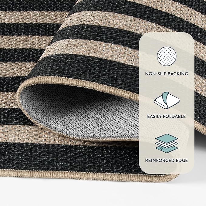 Lahome Enfys Modern Geometric Easy Jute Outdoor Rug, 5x7 Patio Living Room Rug Large Black Carpet for Bedroom, Farmhouse Washable Indoor Outdoor Carpet for Dining Room Backyard Deck