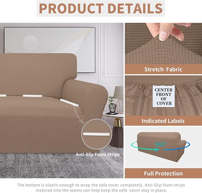 Easy-Going 100% Waterproof Couch Cover, Dual Waterproof Sofa Cover, Stretch Jacquard Sofa Slipcover, Leakproof Furniture Protector for Kids, Pets, Dog and Cat (Oversized Sofa, Camel)