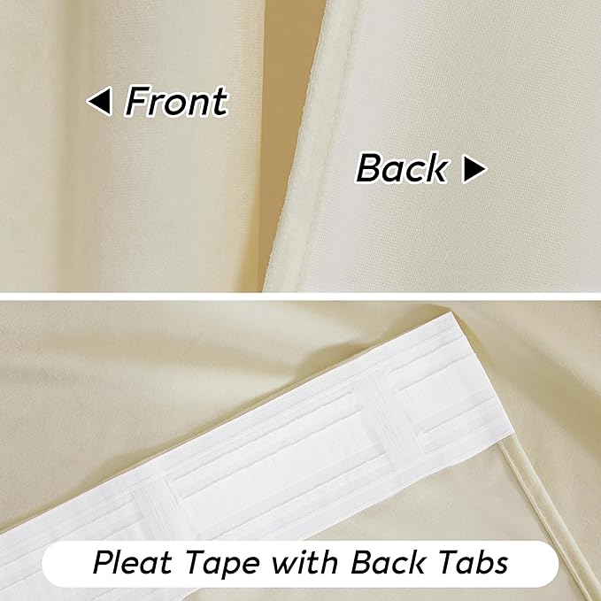RYB HOME Beige Velvet Curtains 84 inches - Rod Pocket & Back Tab Boho Window Panels Privacy Theraml Insulted Drapes for Bedroom Bathroom, W52 x L84, 1 Pair