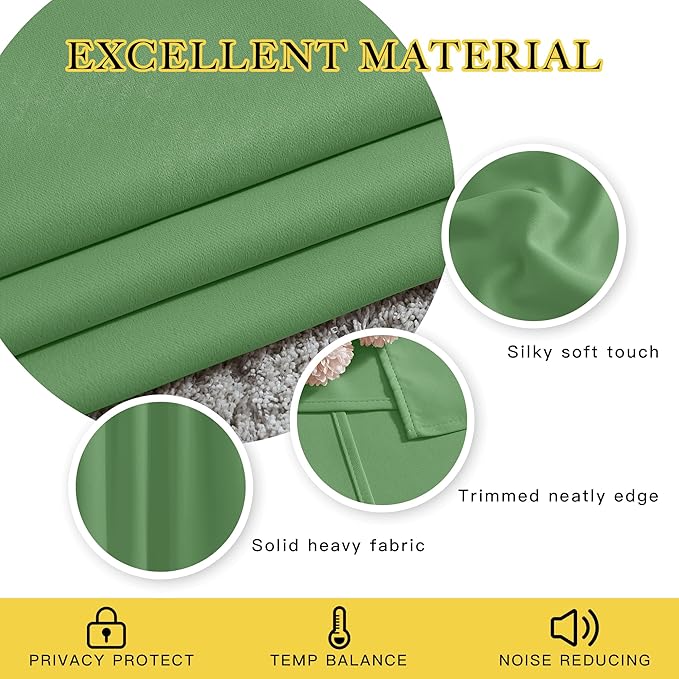 NICETOWN Forest Green Reducing Grommet Curtains - (W52 x L108, 2 Pieces) Triple Woven Textured Soft Curtain Panels for Living Room Window Treatment Drapes