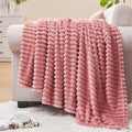 BEDELITE Fleece Blanket Twin Size – 3D Ribbed Jacquard Soft and Warm Decorative Fuzzy Blankets – Cozy, Fluffy, Plush Lightweight Throw Blankets for Couch, Bed, Sofa(Pink, 60x80 inches)