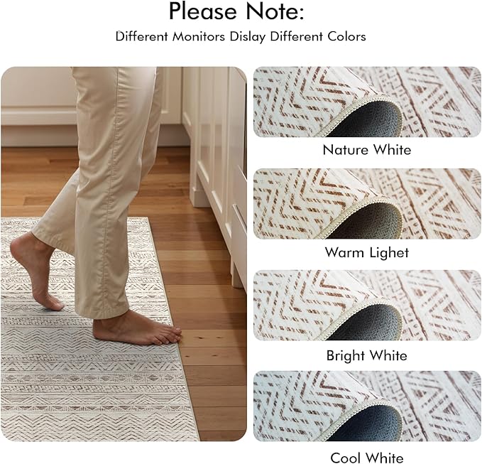 4x8 Washable Hallway Runner Rug：Moroccan Non-Slip Wide Runners for Entryway Kitchen Soft Modern Geometric Low-Pile Rugs for Living Room Thin Waterproof Carpet for Bedroom Bathroom Laundry(Beige,4x8)