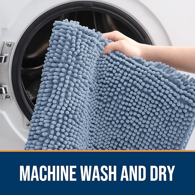 OLANLY Dog Door Mat for Muddy Paws 36x24, Absorbs Moisture and Dirt, Absorbent Non-Slip Washable Doormat, Quick Dry Chenille Mud Mat for Dogs, Entry Indoor Entryway Carpet for Inside Floor, Airy Blue
