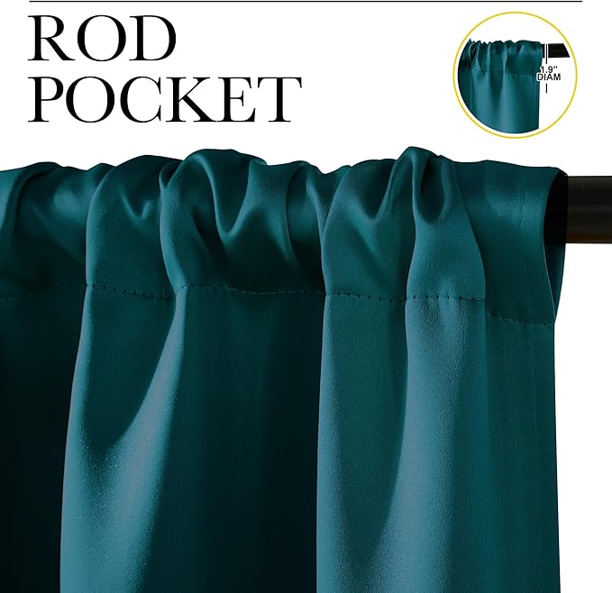 NICETOWN Teal Blackout Cafe Faux Silk Curtains for Small Windows, 42" Wide by 63" Long, 2 Panels, Rod Pocket Thermal Insulated Blackout Satin Drapes for Bedroom