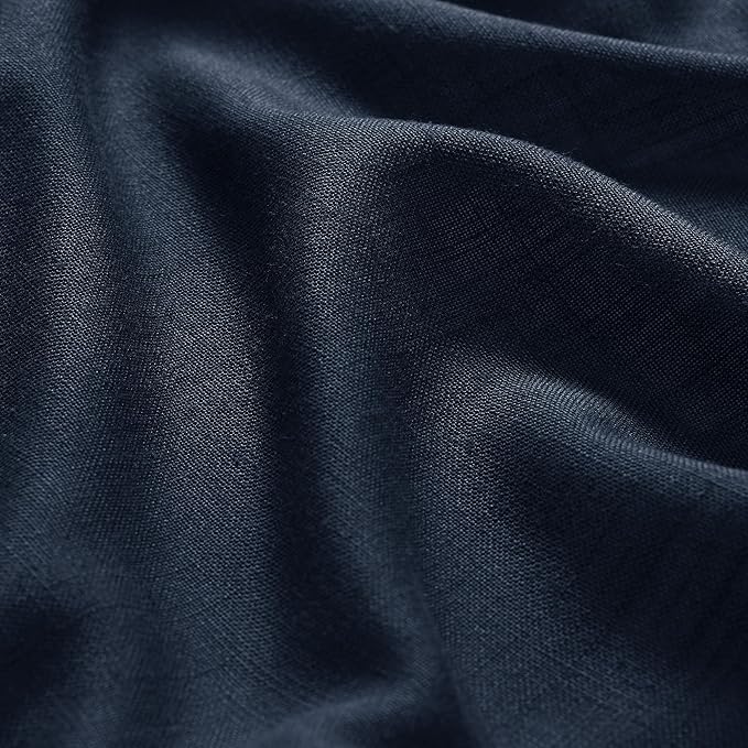 Navy Blue Linen Curtains 90 inch Length for Bedroom Boys Men Back Tab Modern Farmhouse Nautical Decor Blue Sheer Privacy Curtain Panels Set of 2 for Dining Room Indigo